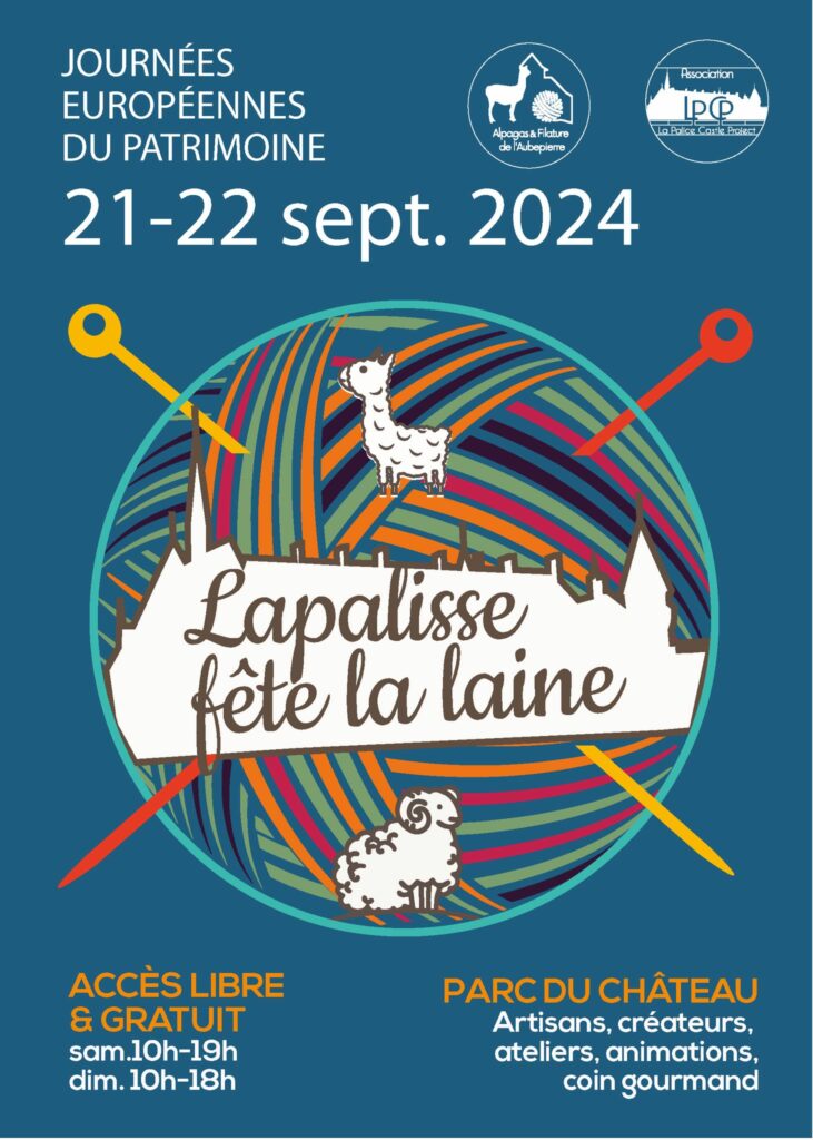 Affiche de l'événement "Lapalisse fête la laine" pour les Journées Européennes du Patrimoine, célébrant la laine et l'artisanat.