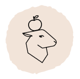 Logo de "Laines sous les Pommiers", représentant une tête de mouton avec une pomme, symbole de durabilité et d'environnement.