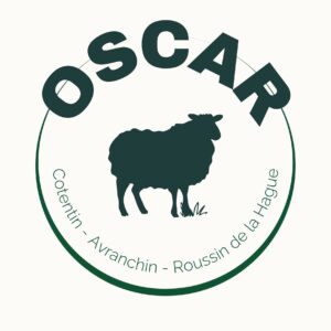 Logo de Laines sous les Pommiers avec silhouette de mouton et mention des races normandes.
